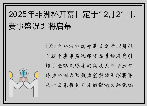 2025年非洲杯开幕日定于12月21日，赛事盛况即将启幕